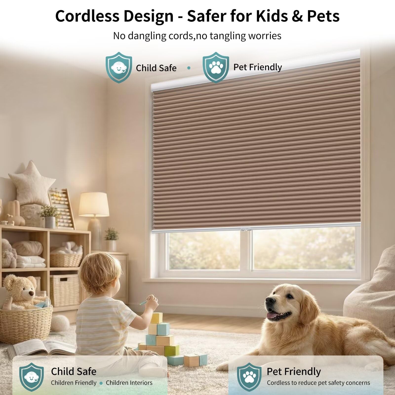 MYshade Cordless Cellular Windows Shades Light Brownout Blinds for Windows Easy