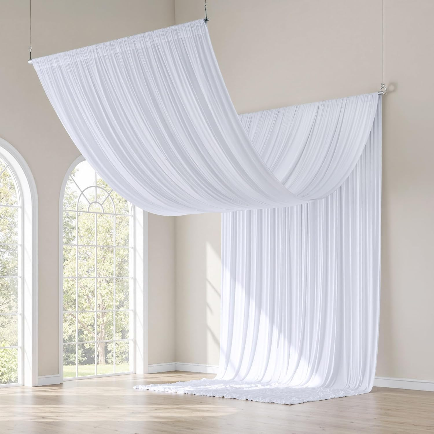 20x20FT Ceiling Curtain Panels – 4 Panels of 60W x 240L (Pack of 4) White