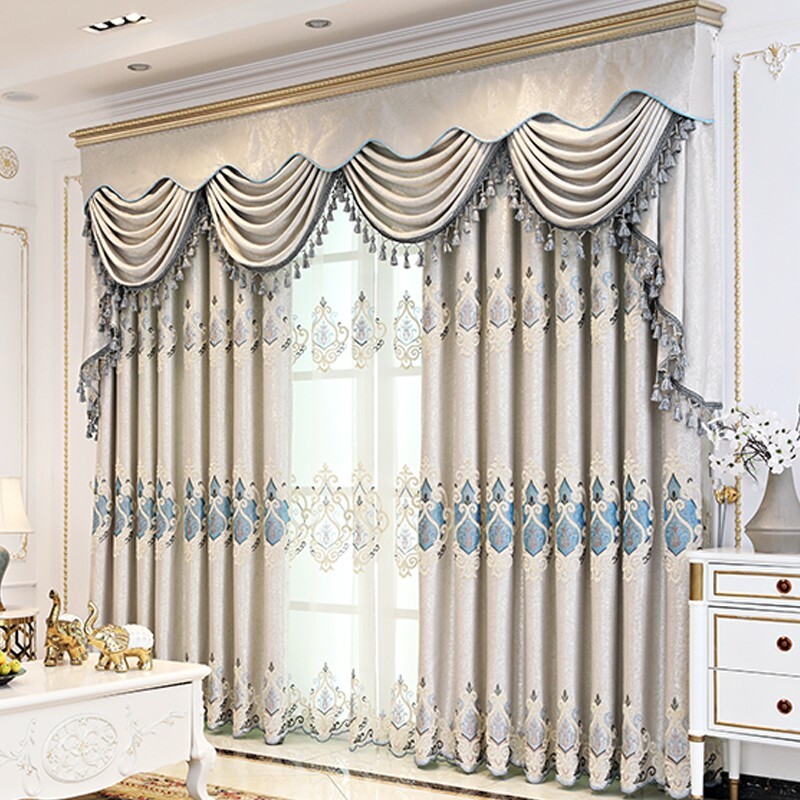Custom European embroidered grey cloth curtain tulle window valance drape M1694