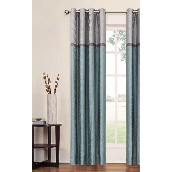 Blackout Window Curtain 52″W X 63″L Blue Gray Color Block Grommet Top