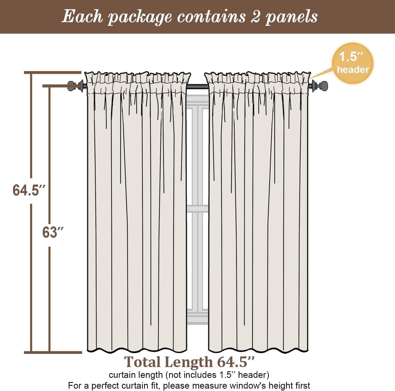 Light Filtering Black Sheer Curtain Set – 63 Inch Drapes for Any Room, 2 Pieces