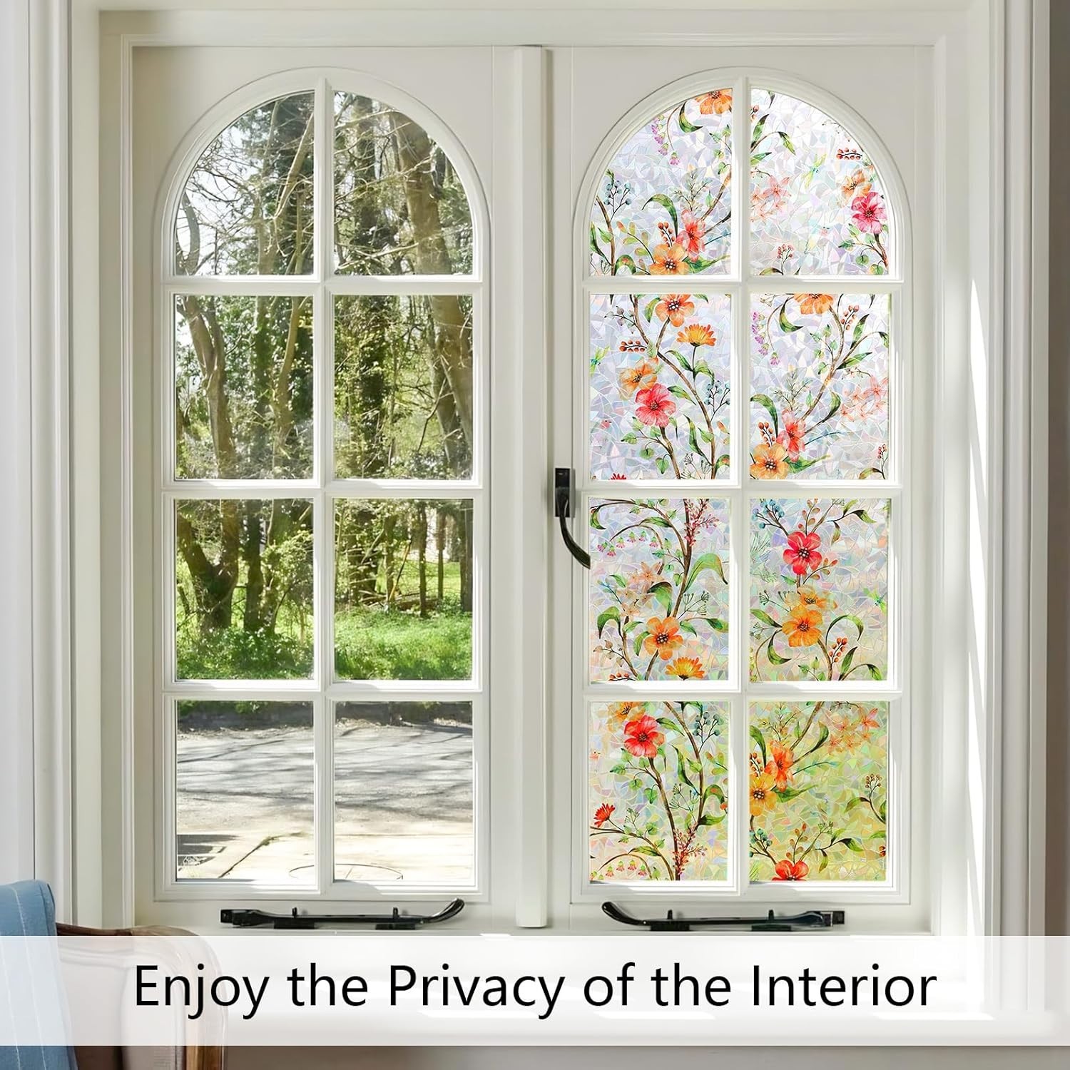 Elegant Floral Stained Glass Window Film – UV Blocking & Static Cling, 17.5×78.7