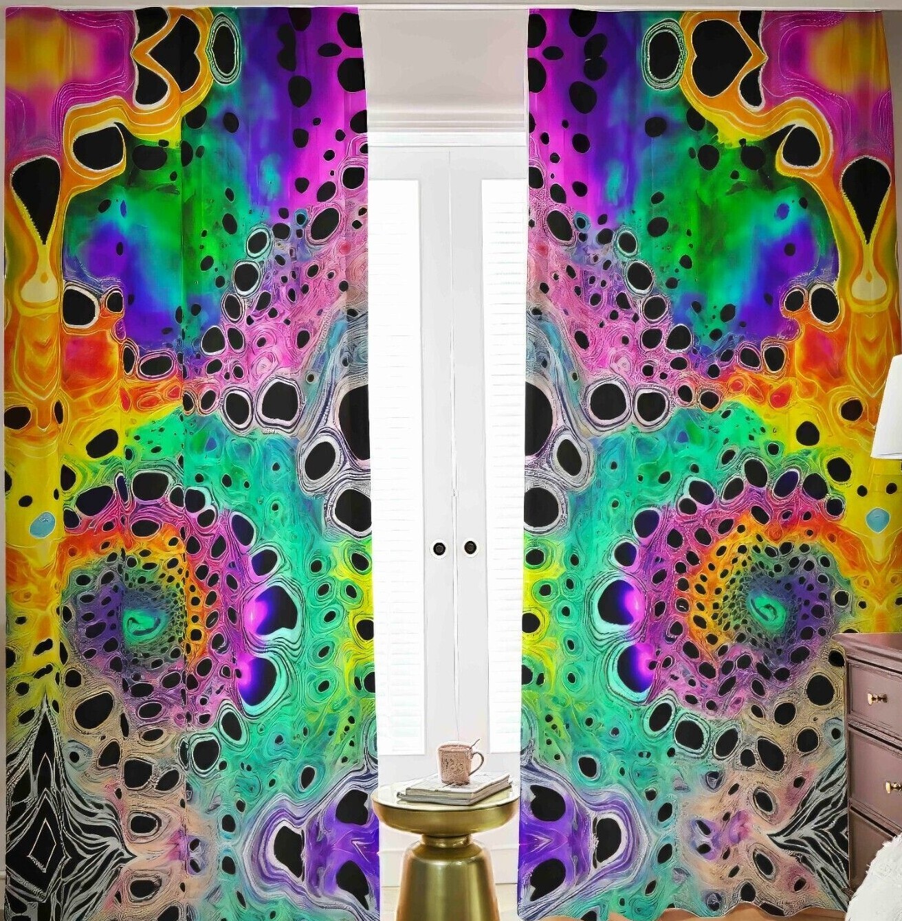 Rainbow Tie Dye Blackout 2 Curtains Drapes Shades Psychedelic Lava Lamp Fractal