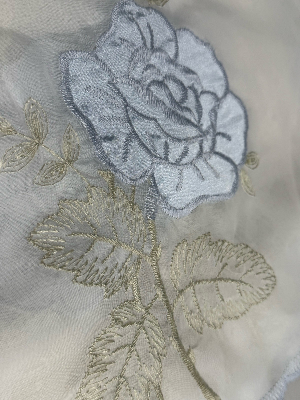 3 White VTG Embroidered Valance Curtain Sheer Blue Flowers Shanghai China 58″ 21