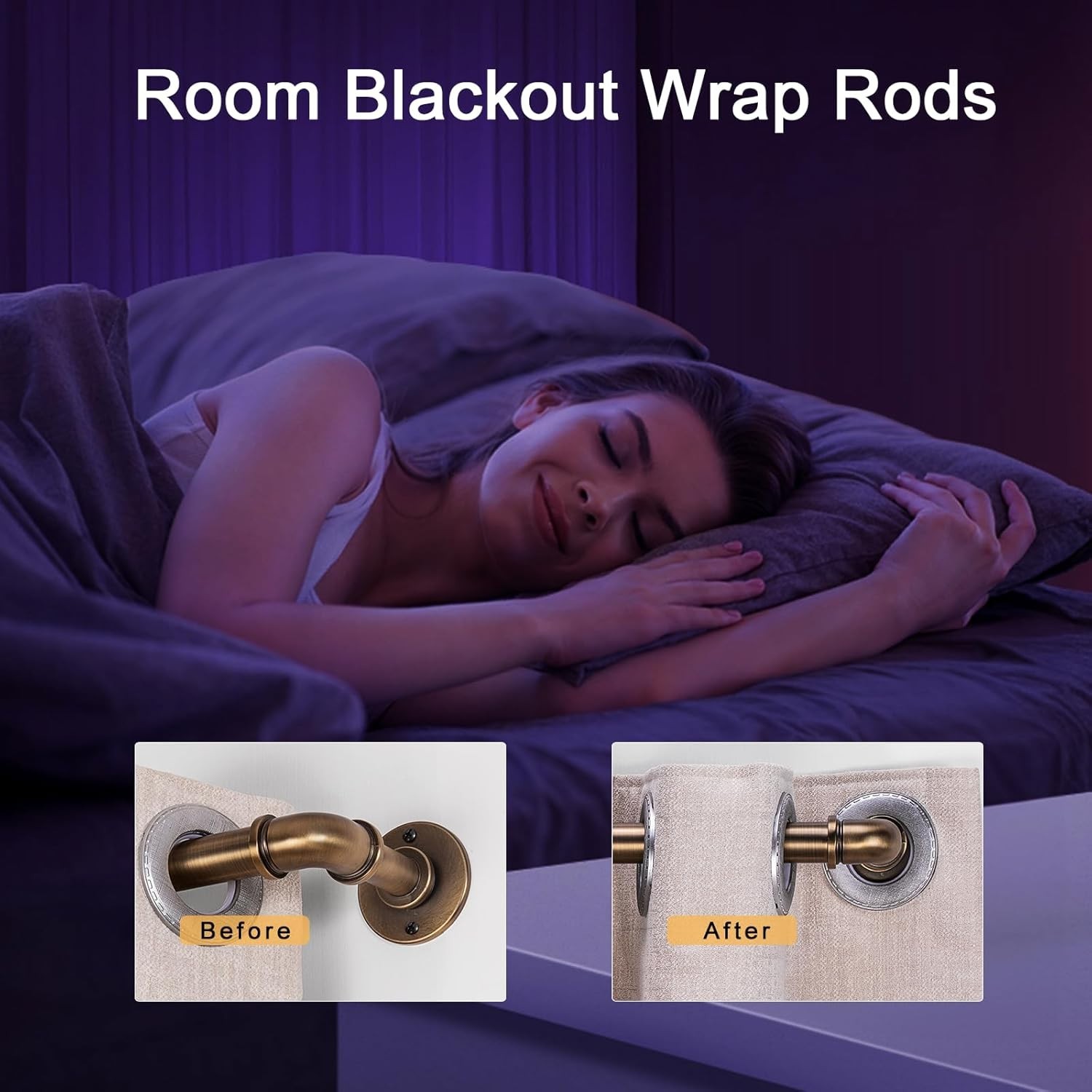 Durable Heavy-Duty Blackout Curtain Rod, 18-120in Antique Brass with Wraparound