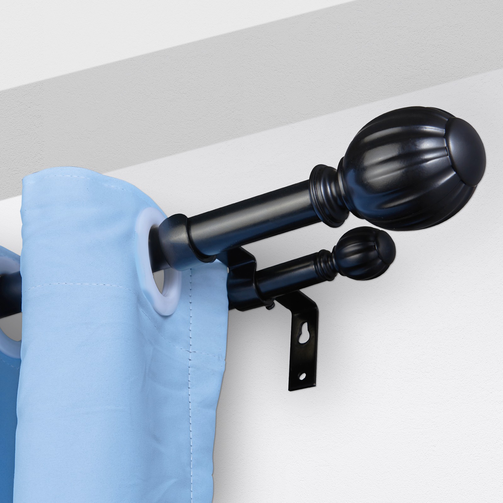 Uimoso Double Rod Curtain Rods 36-72 in(3-6ft) Adjustable Length Round Finials