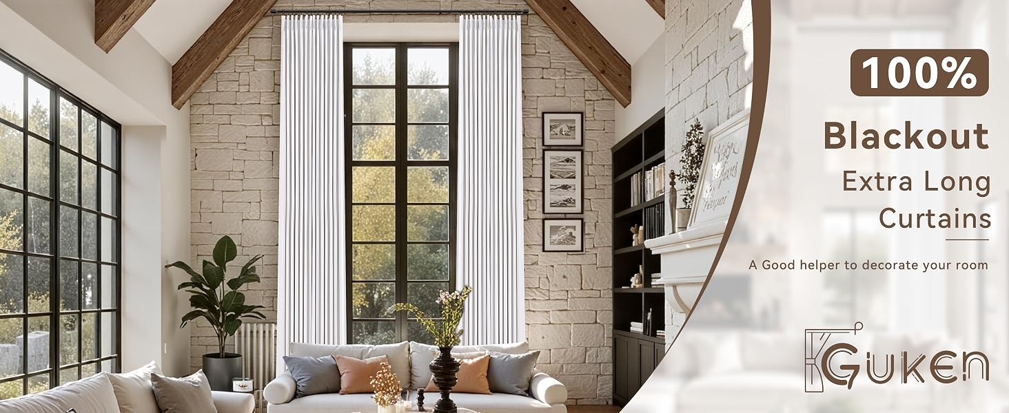 13ft 100% Blackout Curtains Pinch Pleated Double Layer Beige White Black Out