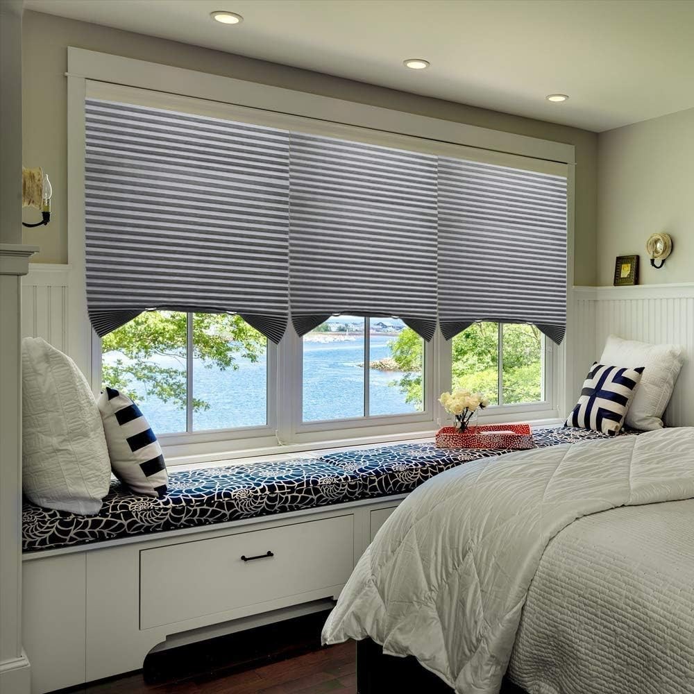LUCKUP 2 Pack Cordless Light Filtering Pleated Fabric Shade,Easy to Cut and I…