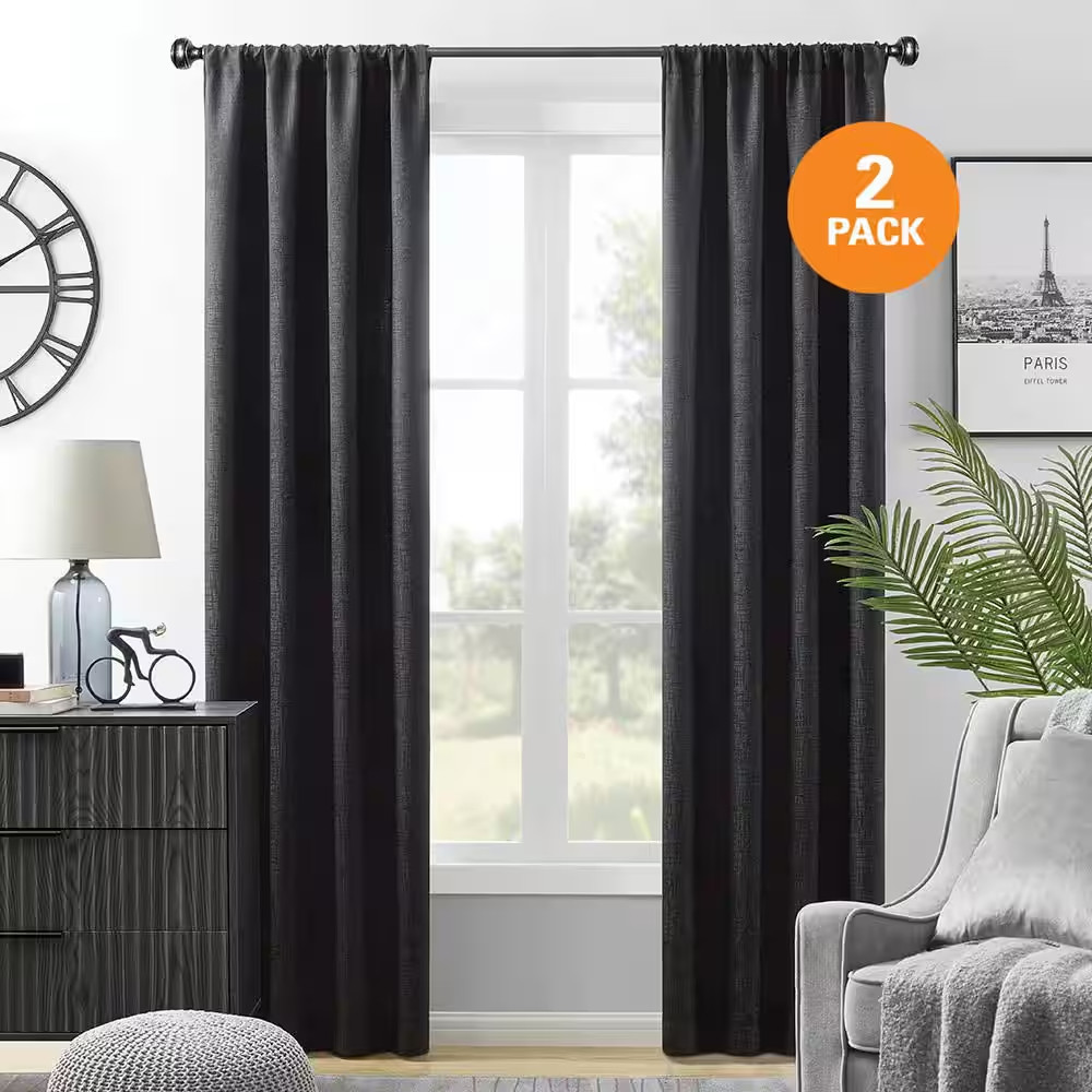 Hayden Black 38 In. W X 84 In. L Rod Pocket Blackout Curtains (Set of 2)