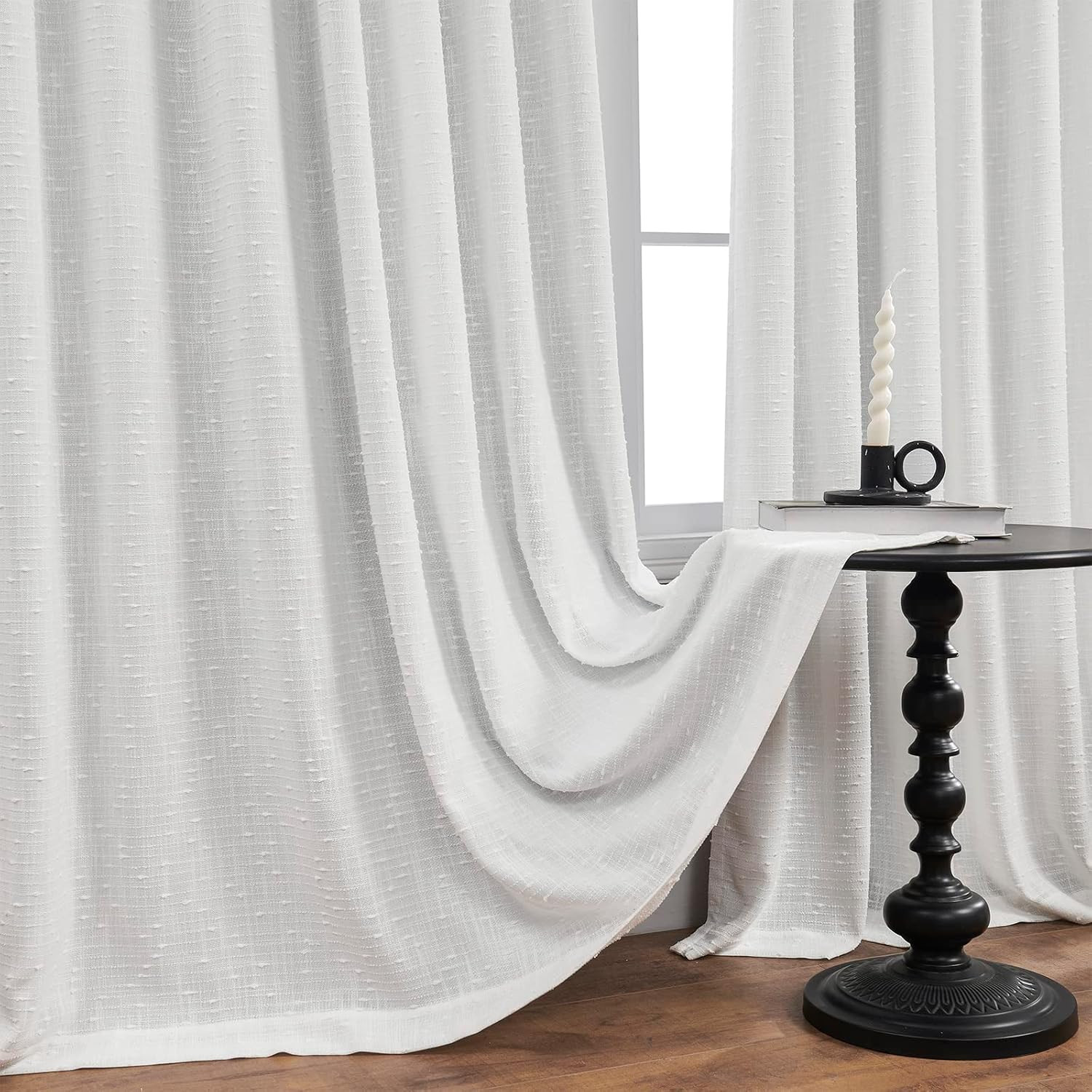 Pinch Pleated Linen Sheer with Liner for Bedroom,Back Tab Elegant Stripe 100% Bl