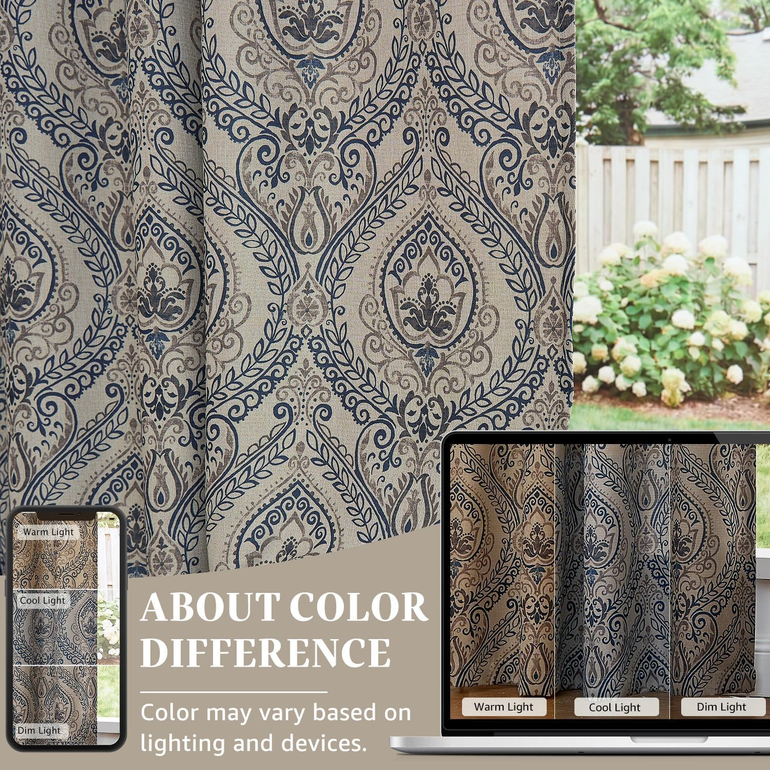 Linen Textured Curtains for Living Room Darkening 108 Inches Long, Medallion Dra