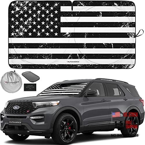 1-Piece Windshield Sun Shade MEDIUM = 61 x 32 inches USA GRUNGE B&W FLAG