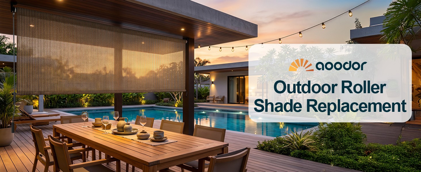 Aoodor Patio Roller Shade 4 x 8 ft HDPE Fabric Outdoor Cordless Roll Up Shade