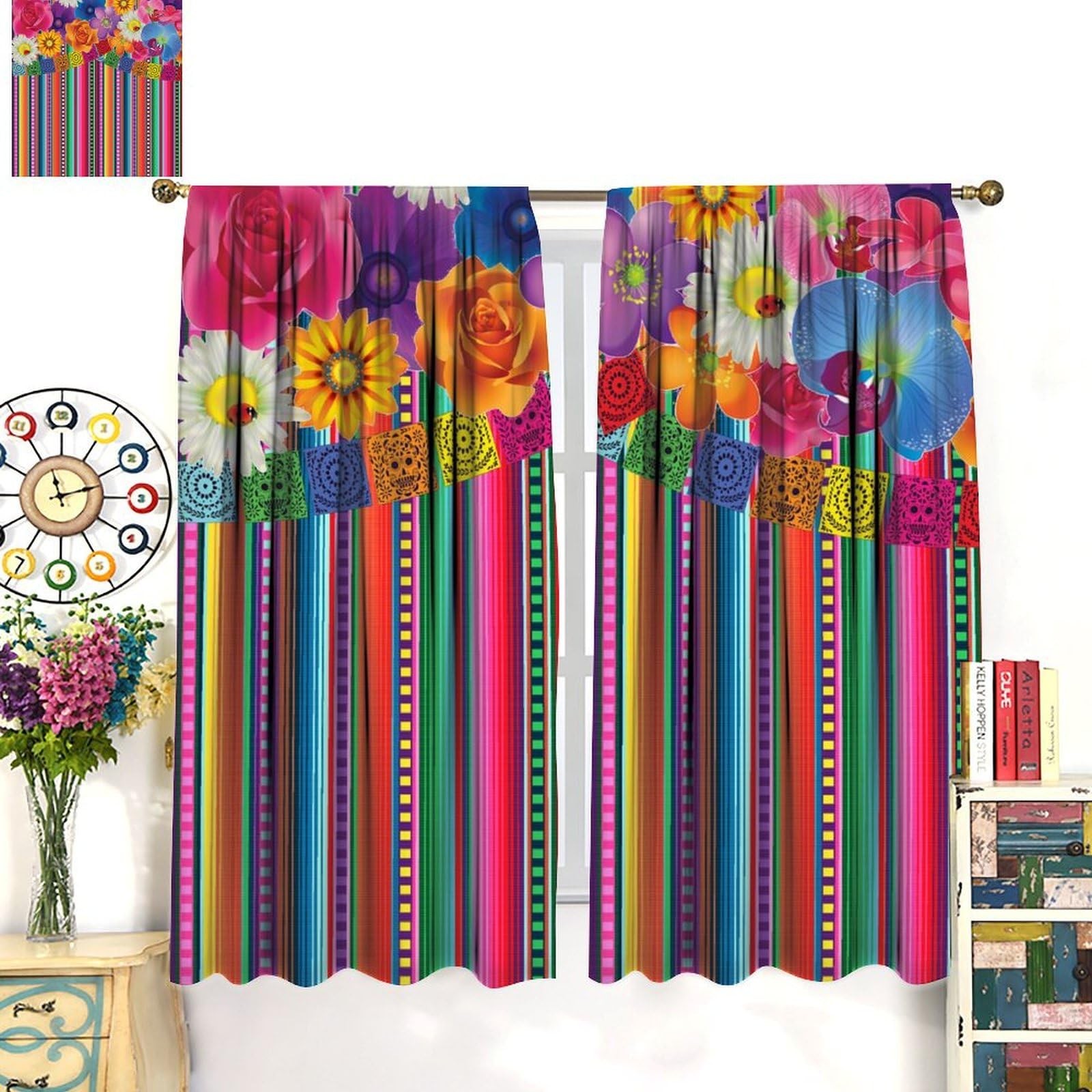 Carnival Mexican Curtains,Colorful Striped Abstract Geometric Mexican Day of …