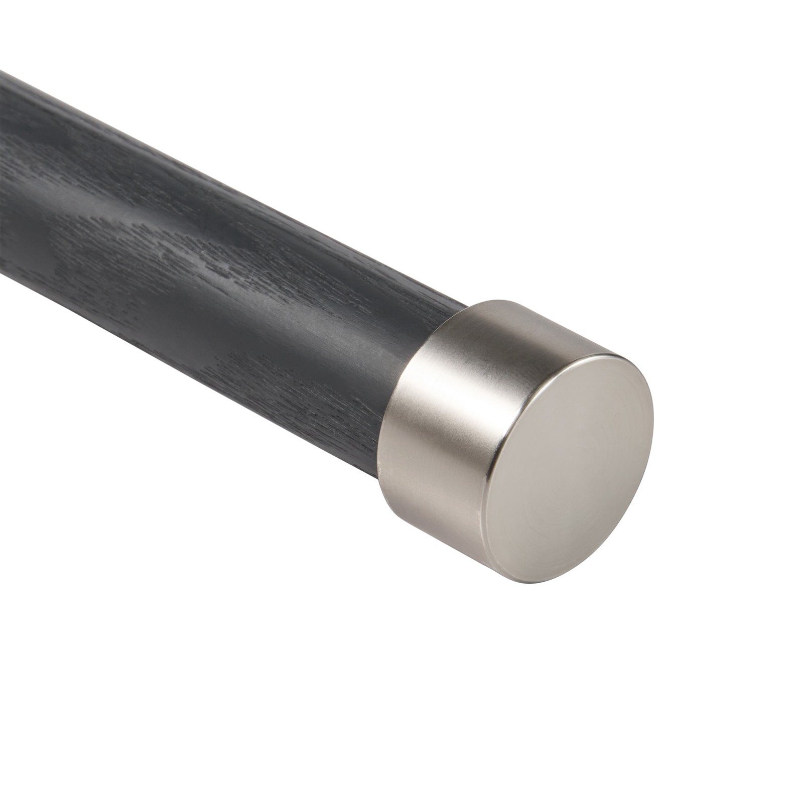1” Charcoal Wood and Satin Nickel Endcap Adjustable Single Curtain Rod, 32-120”