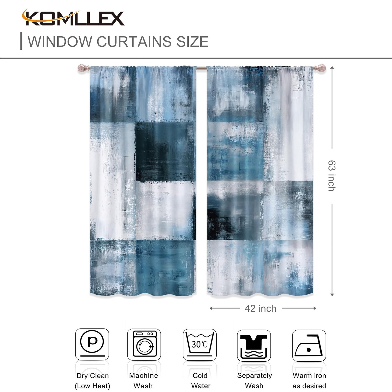 Blue Gray Abstract Rustic Farmhouse Art Living 42″W x 63″L (Pack of 2),