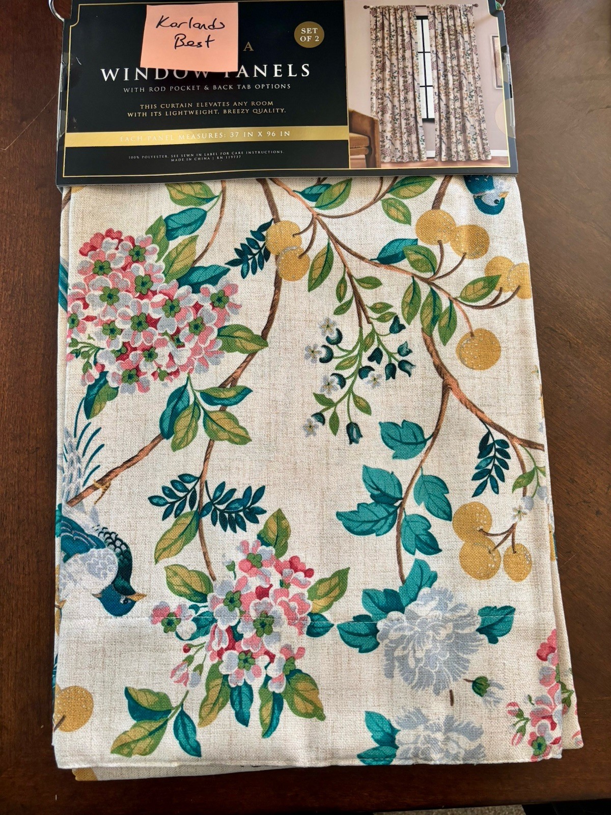 Anatara 2 pc Window Curtains Floral Botanic Birds ea 37″ x 96″ New