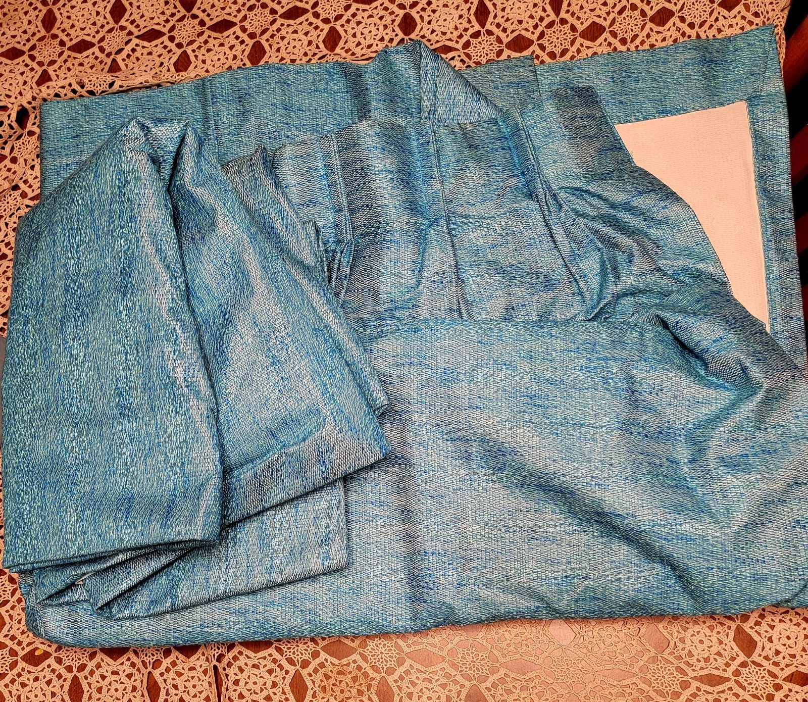 2 Vintage Sears 1970’s Teal Tweed Curtains Pinch Pleat Panels 72″ X 84″ each