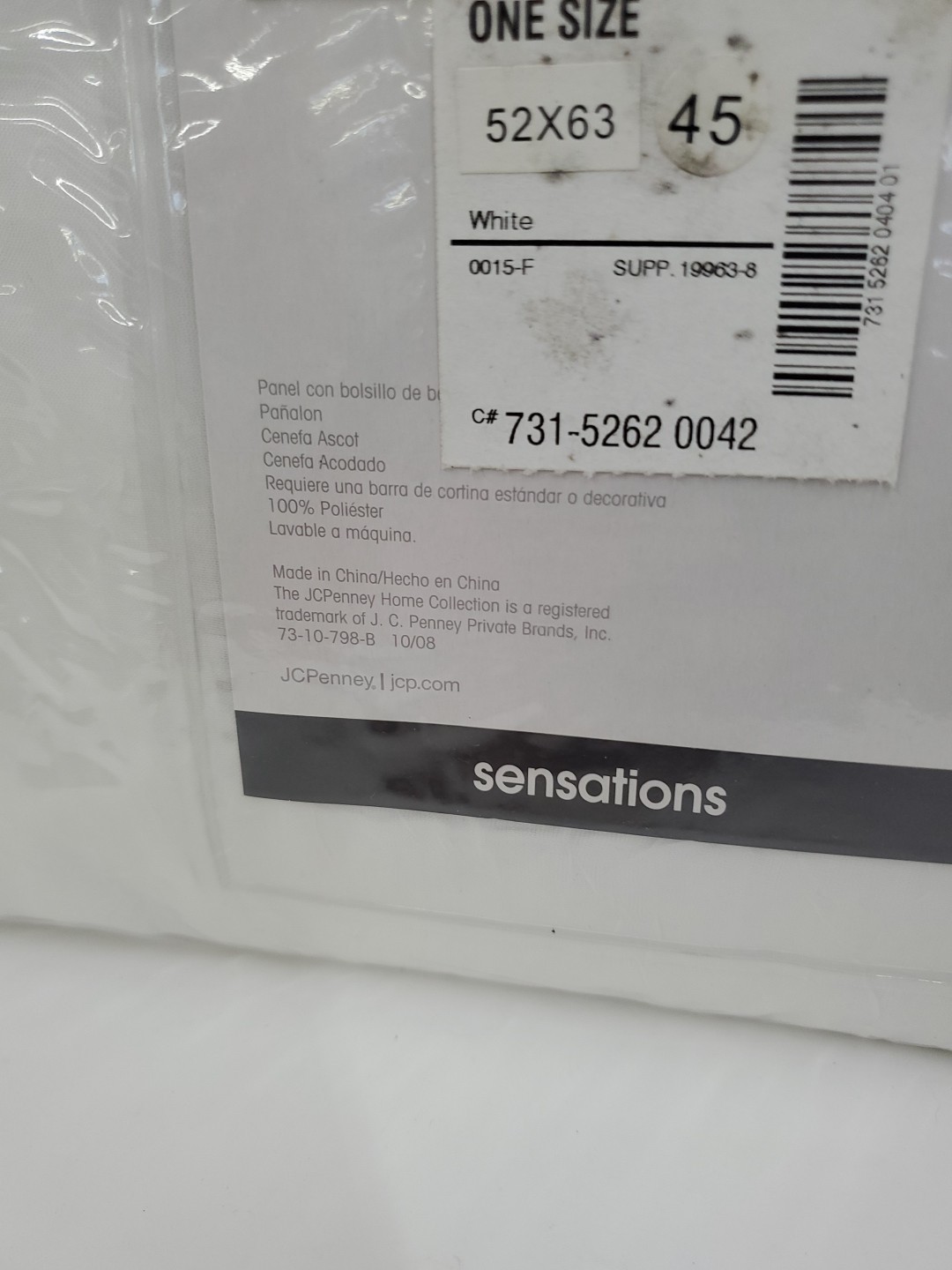 Curtain- JC Penny Home Collection Rod-Pocket Panel (Sensations) 63″ Length-White