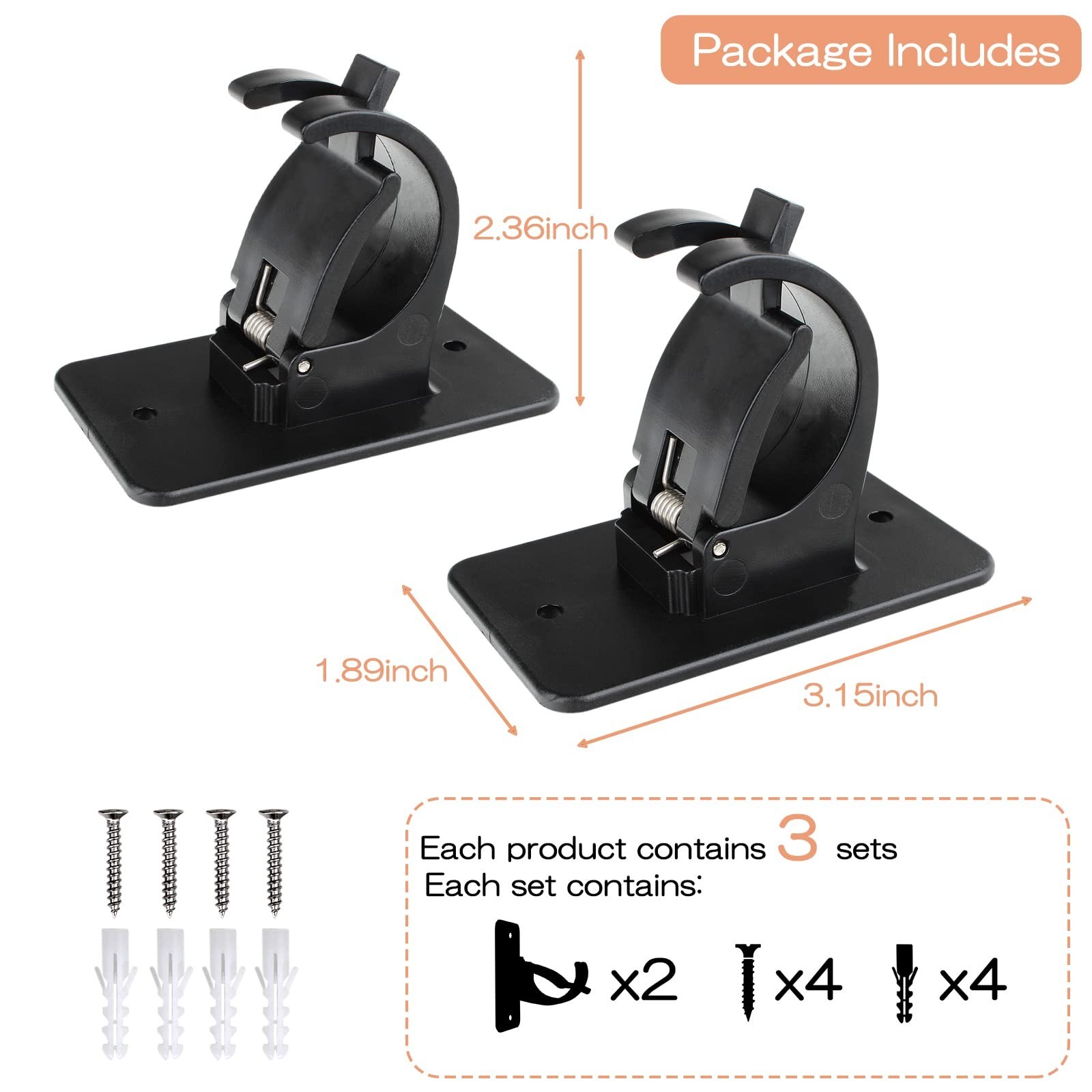 6-Pack Universal Curtain Bracket Holders, Self-Adhesive Wall Mounts, Fits 0.6”-