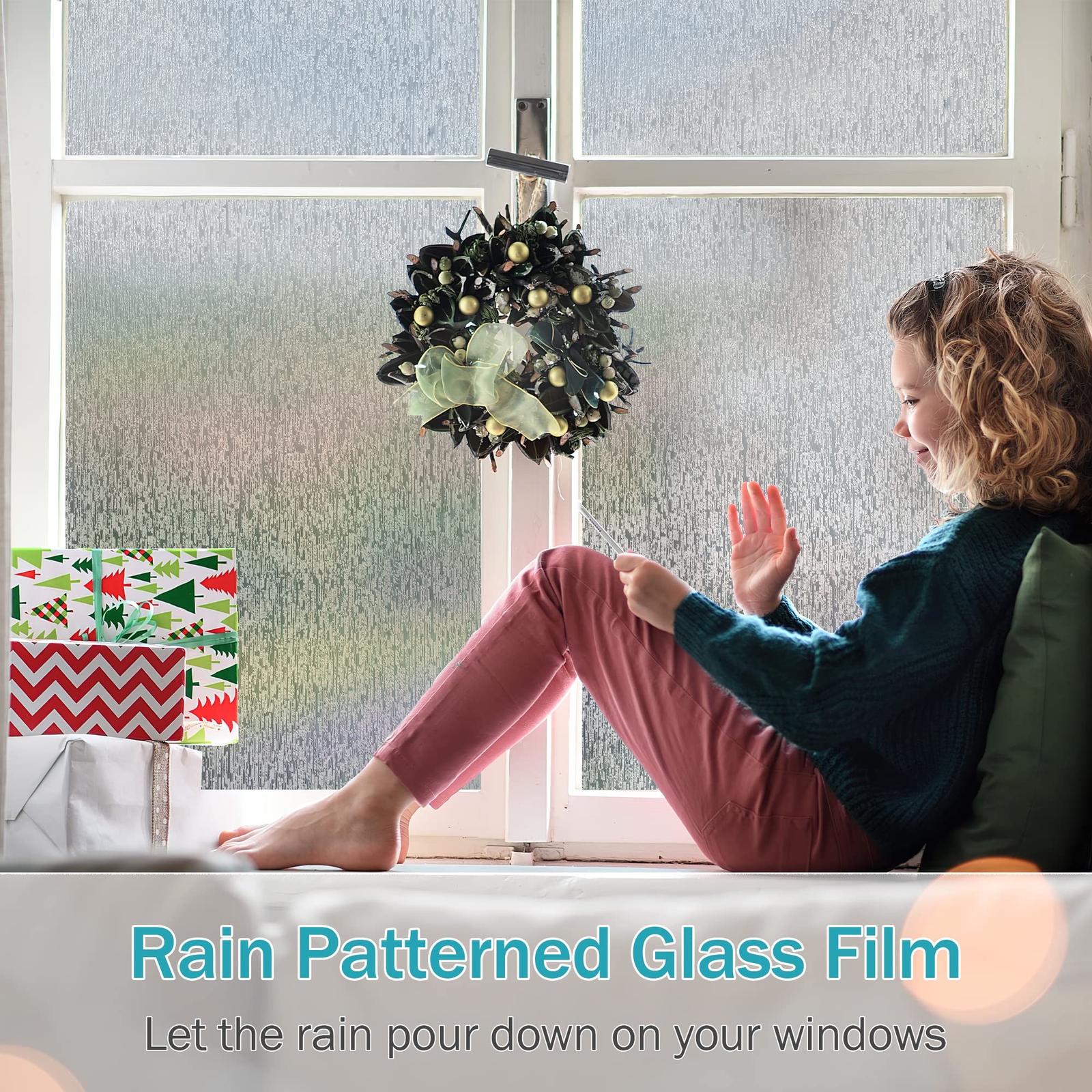 Rain Glass Window Privacy Film Window Static Clings Decor, 17.3×78.7 Inch