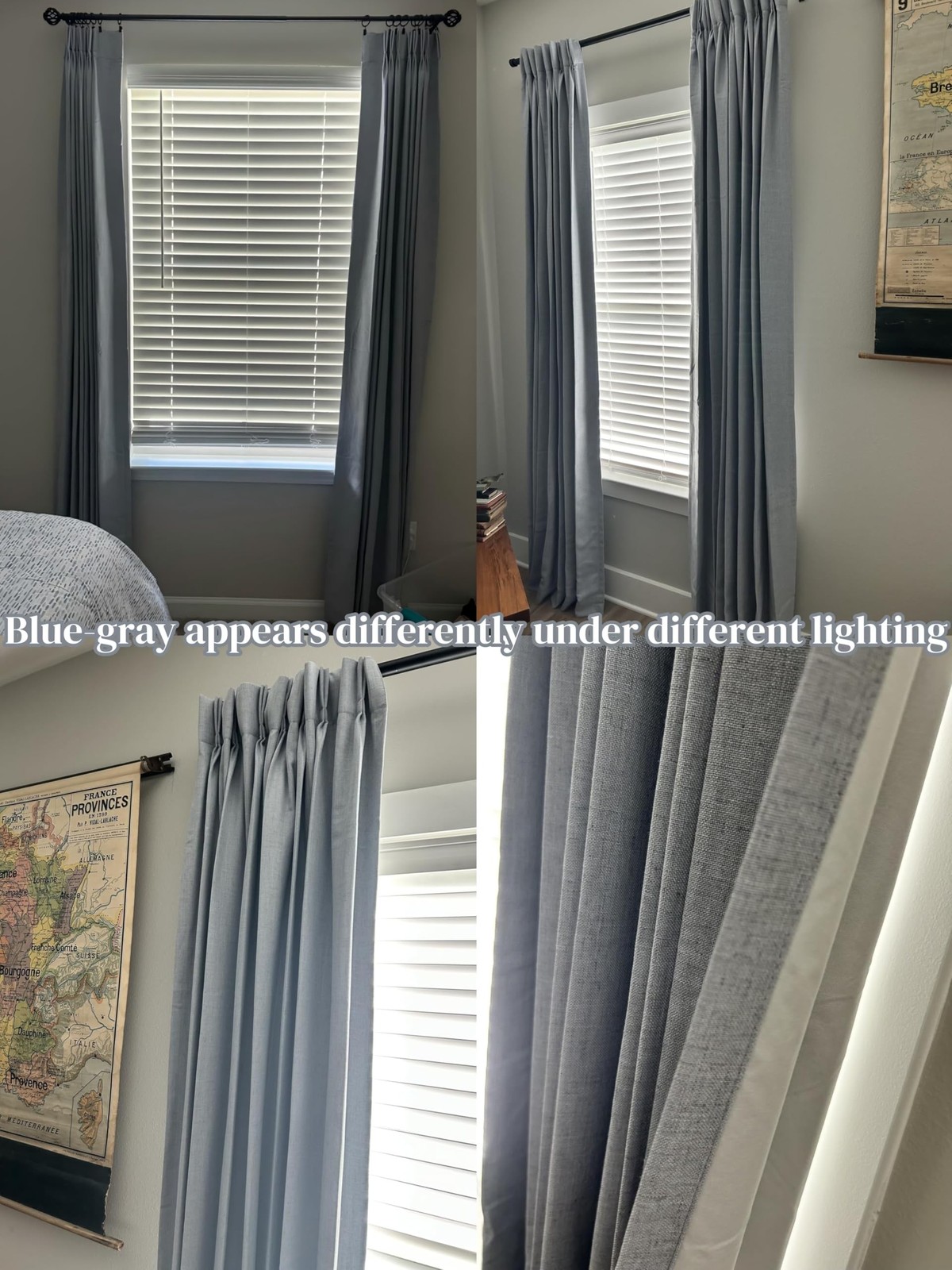 Kayne Studio Blue Gray Pinch Pleated Back Tab Full Blackout Curtains 90Inch