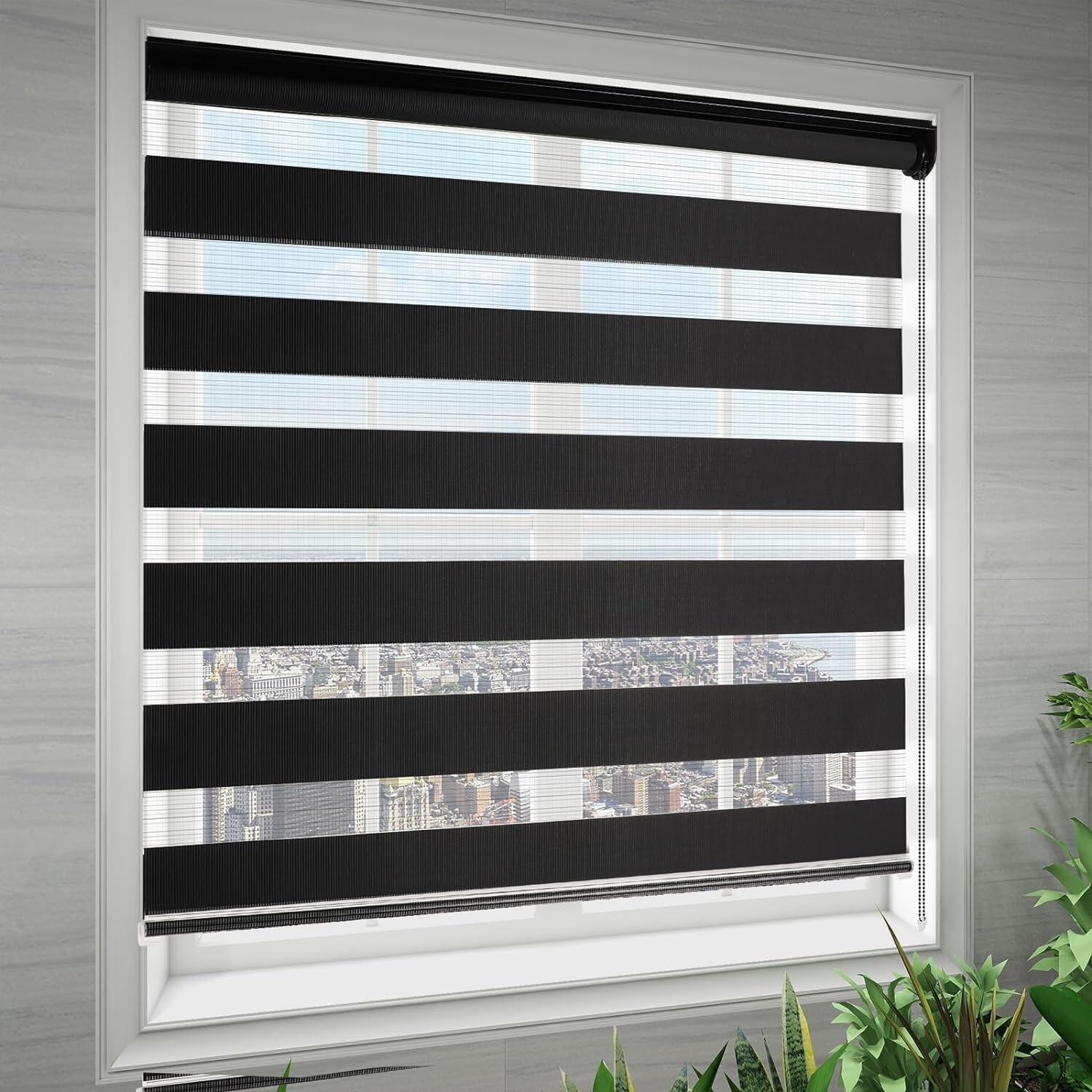 Zebra Blinds for Windows Dual Layer Roller Window Shades 39”x72” Black