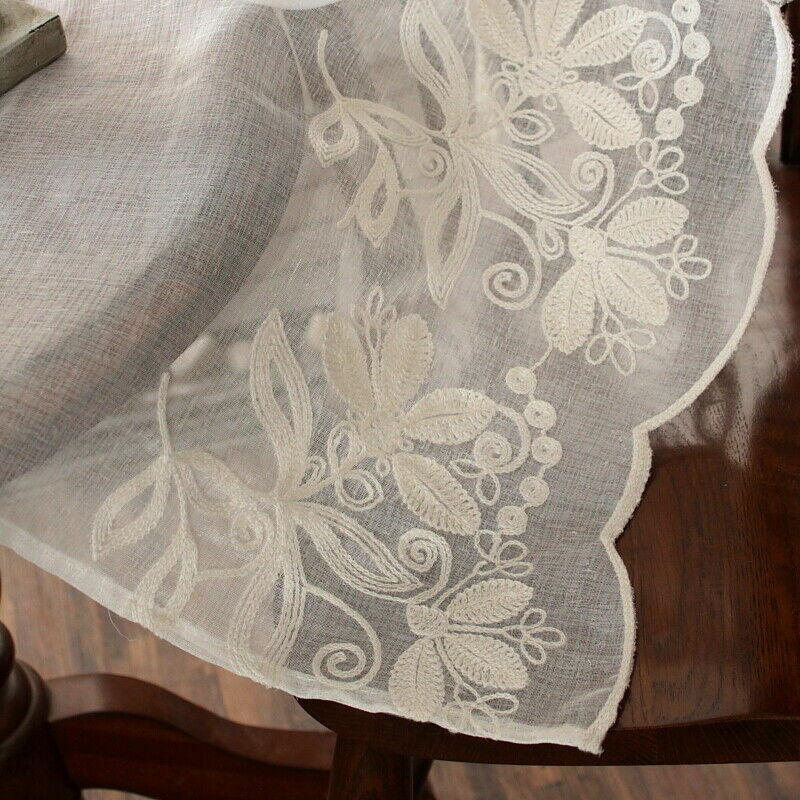 Embroidery Gauze Balloon Curtain Bedroom Linen Roman Curtain Valance Decor Beige