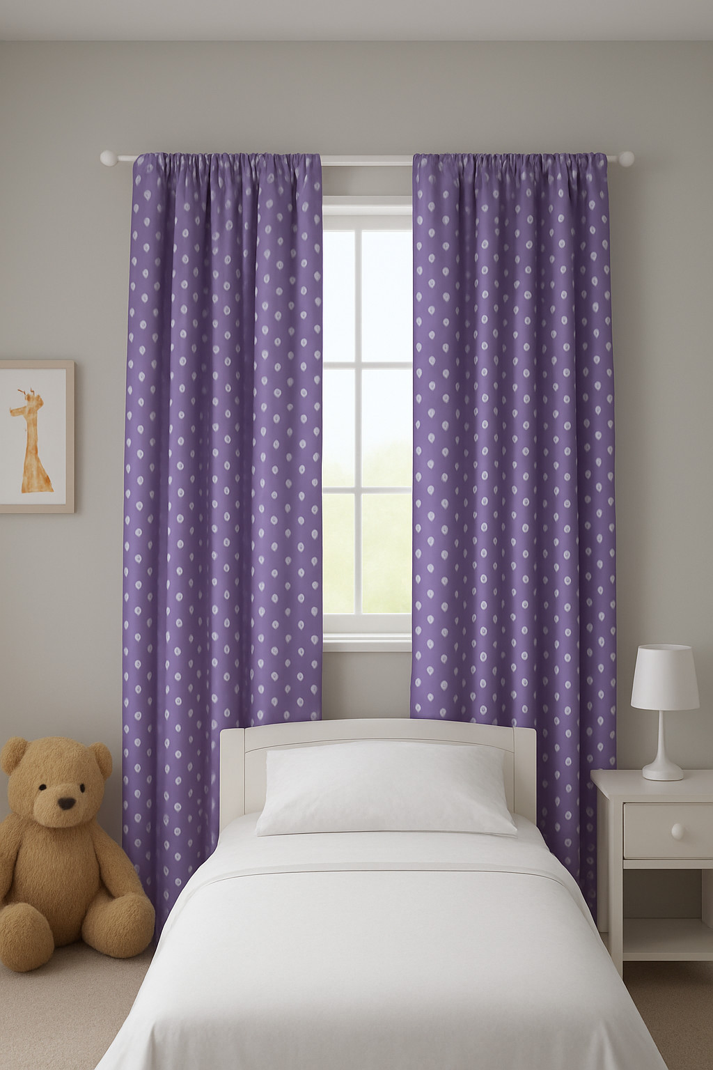 Pottery Barn Teen Lavender Polka Dotted Blackout Curtains x2 52×108 100% Cotton
