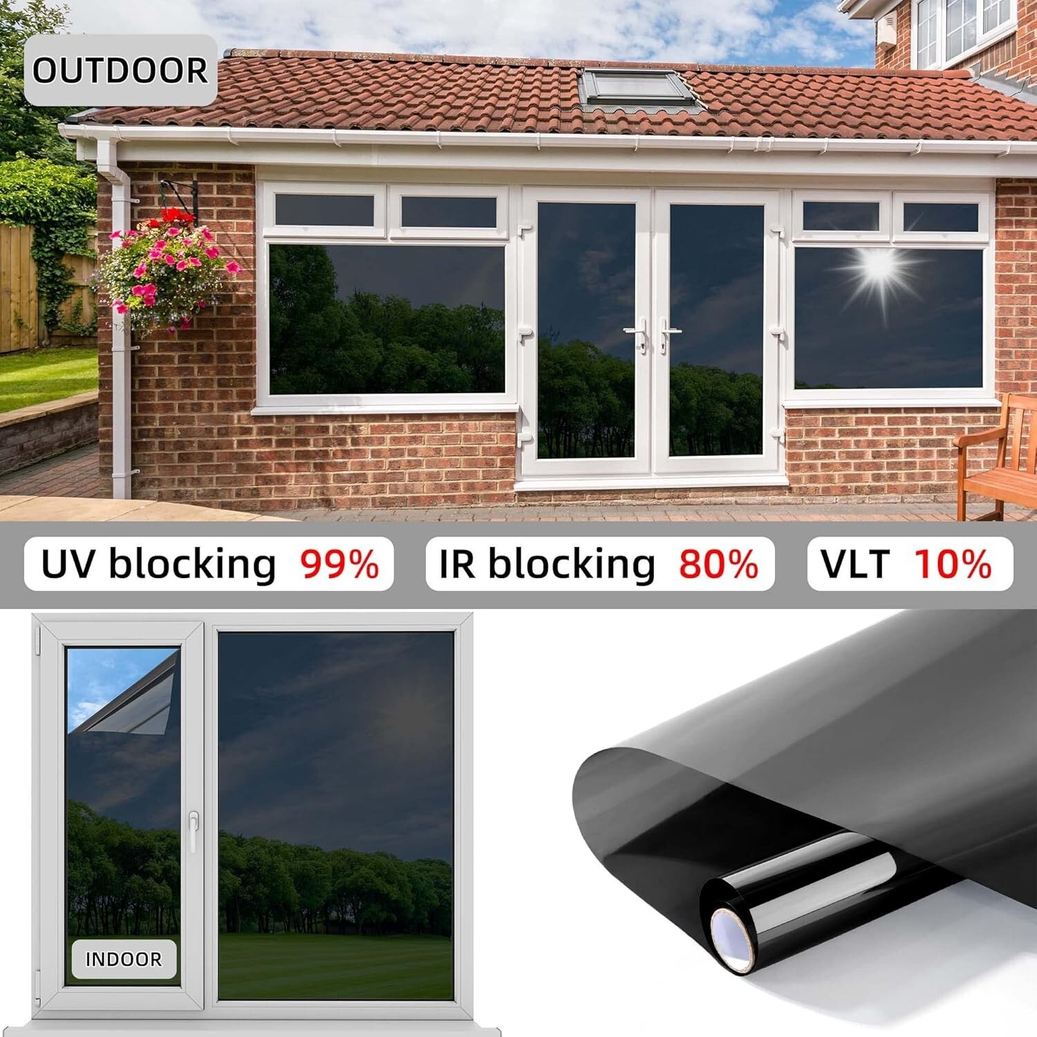 High Definition One-Way Window Film with Installation Tools – 99% UV Blocking