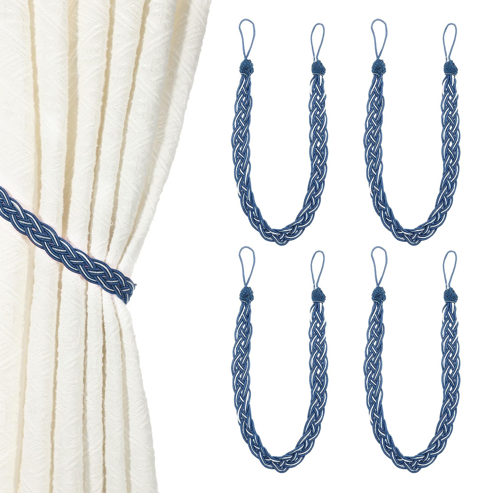uxcell 4 Pcs Curtain Tiebacks, 56cm/22 Braided Drapery 56cm/22″, Dark Blue