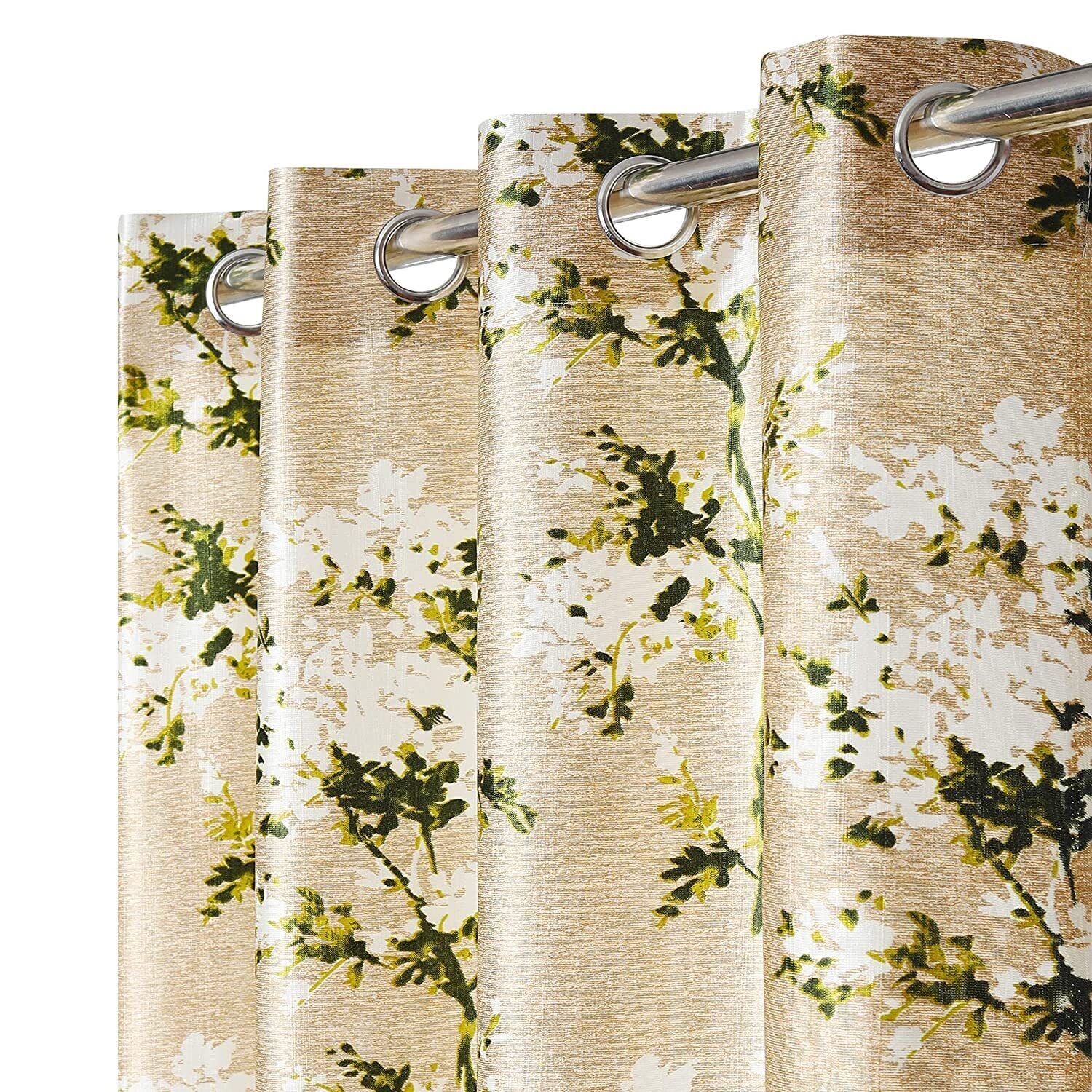 2 Piece Green Floral Print Grommet Ringtop Door Window Curtains Set 5 7 9 Feet