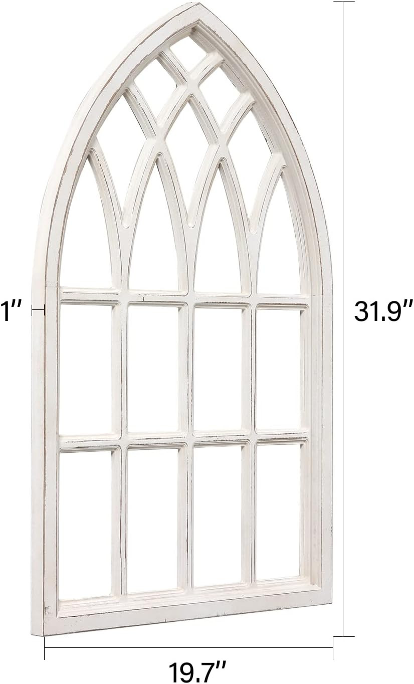Distressed White Rustic Arched Window Frame 20×32 Inch Farmhouse Decor