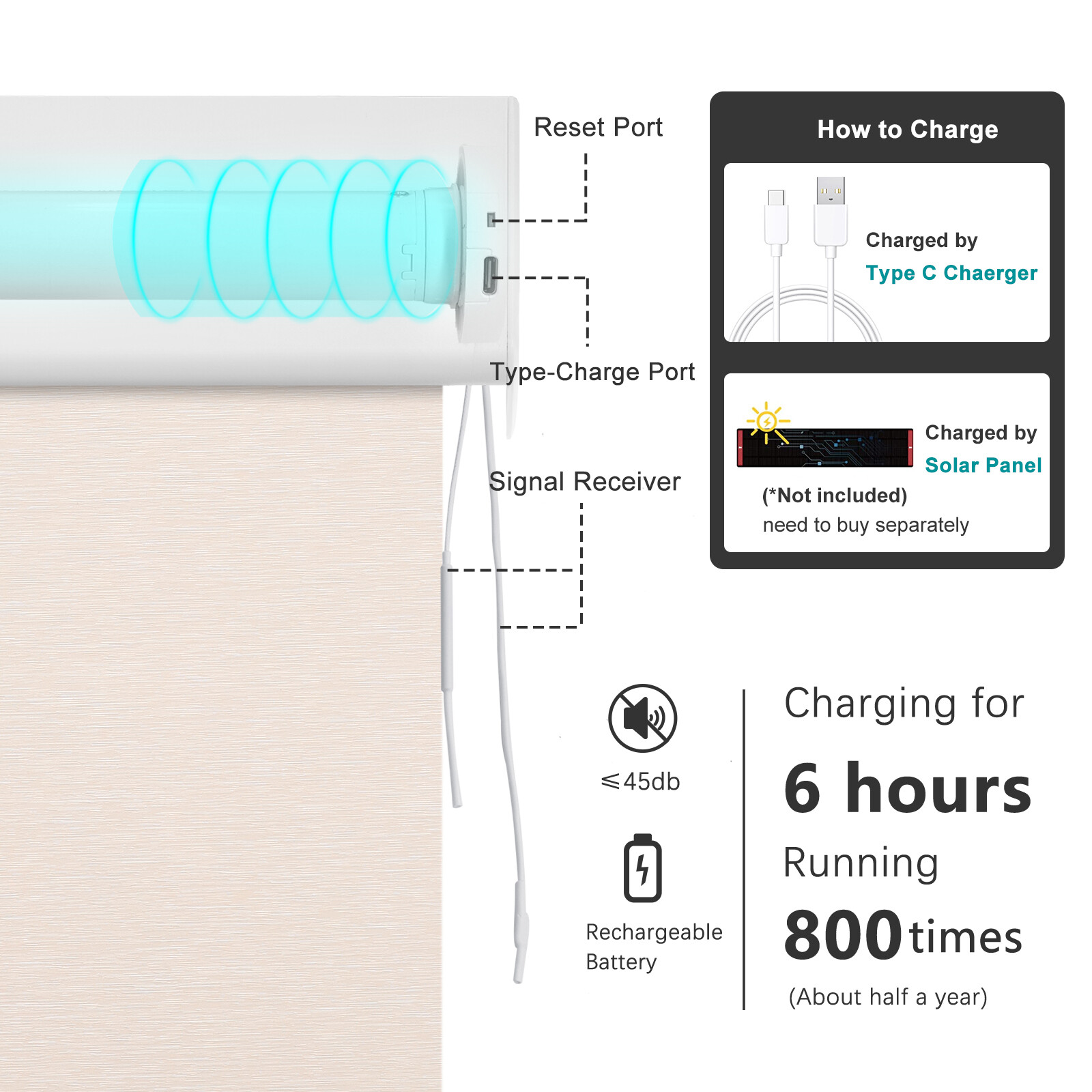 Changshade CUSTOM Size Smart Roller Blind Work with Alexa Phone Control Blackout
