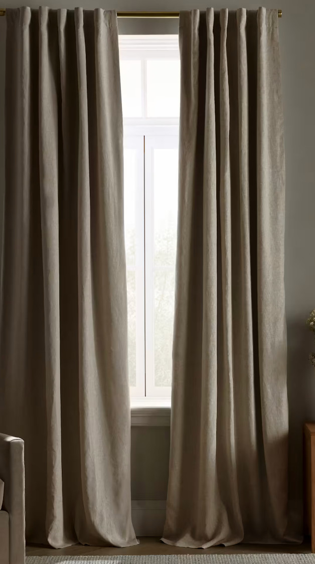QUINCE European Linen True Blackout Curtain Single Panel 48×84 Flax Back Tab