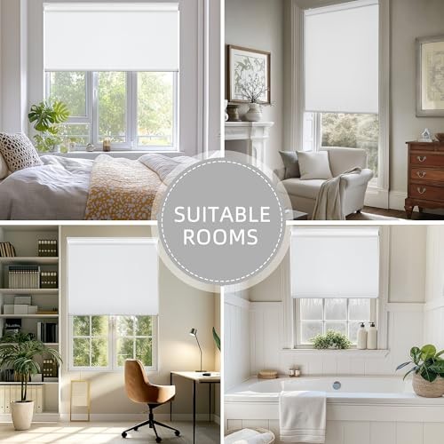 Cordless Free-Stop 100% Blackout Blinds for Windows, Roller 47″W x 72″H White