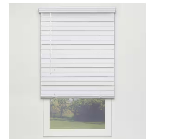 StyleWell Textured White Cordless Room Darkening Faux Wood Blinds 57.5 x 60