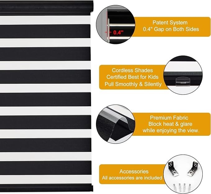 METechs Manual On Sale Zebra Blinds Shades Manual — Cordless, Black, Polyester