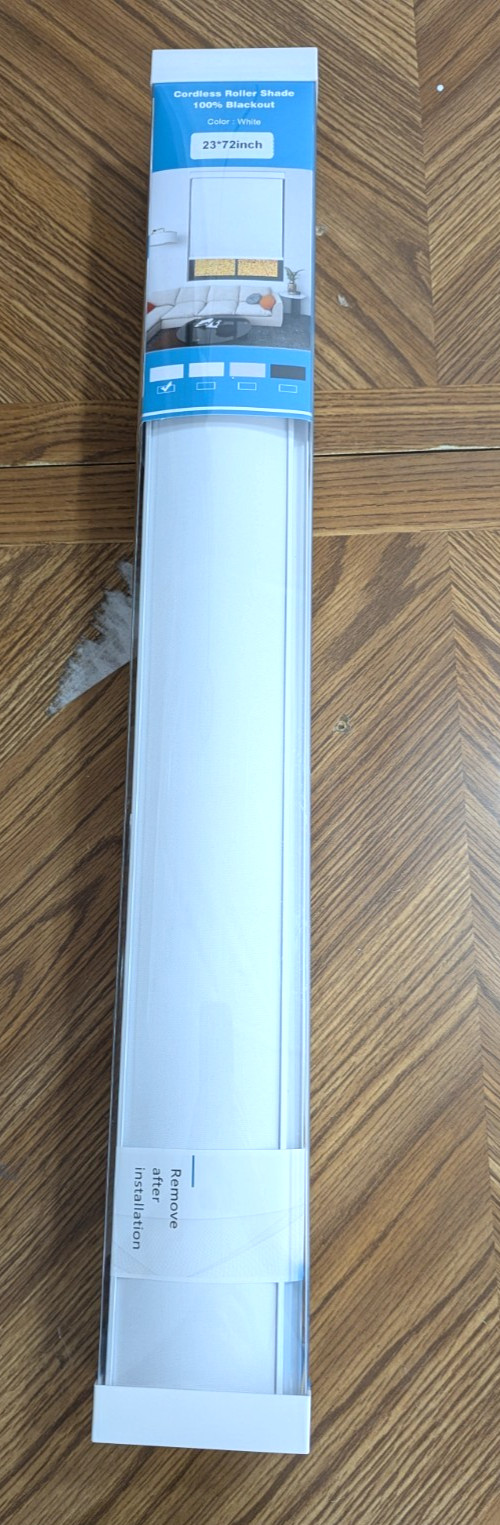 Cordless Roller Shades Blackout Blinds for Windows Room 23″ W x 72″ H White