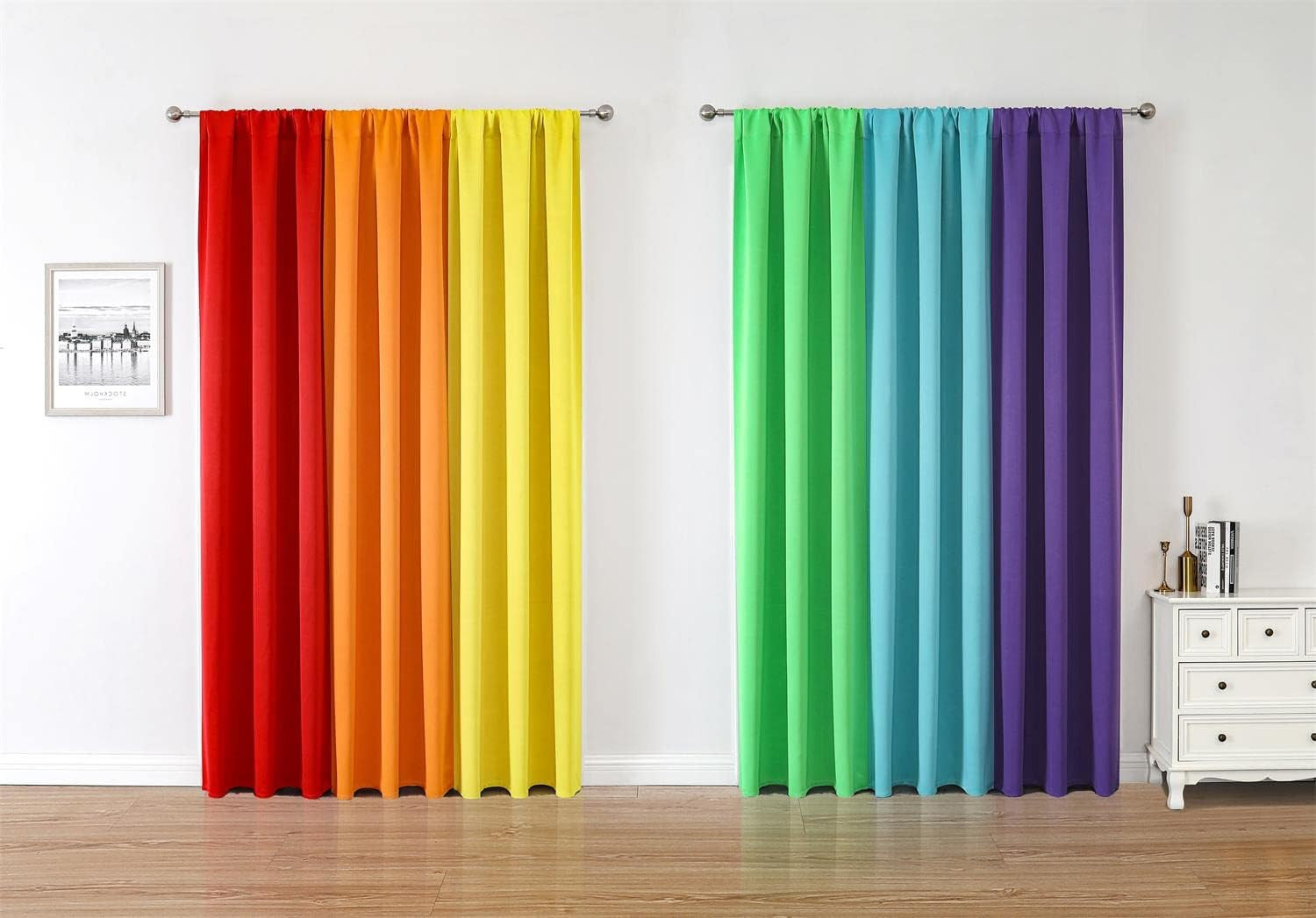 6 Panel Blackout Rainbow Curtains for Bedroom & Living Room – 84 Inch Long, Dark