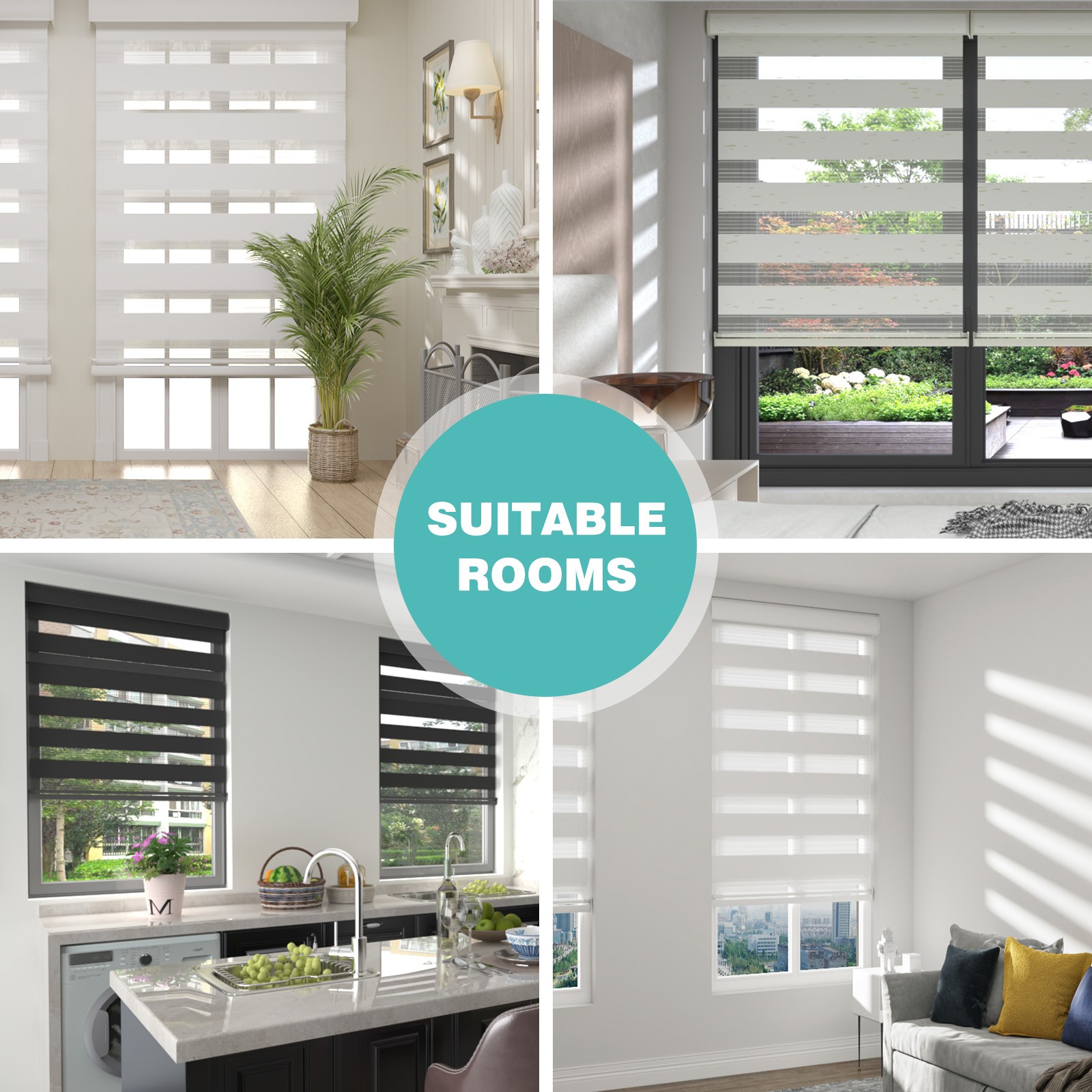 Horizontal Shade Window Blind Dual Zebra Roller Blinds Curtains,Easy to Install