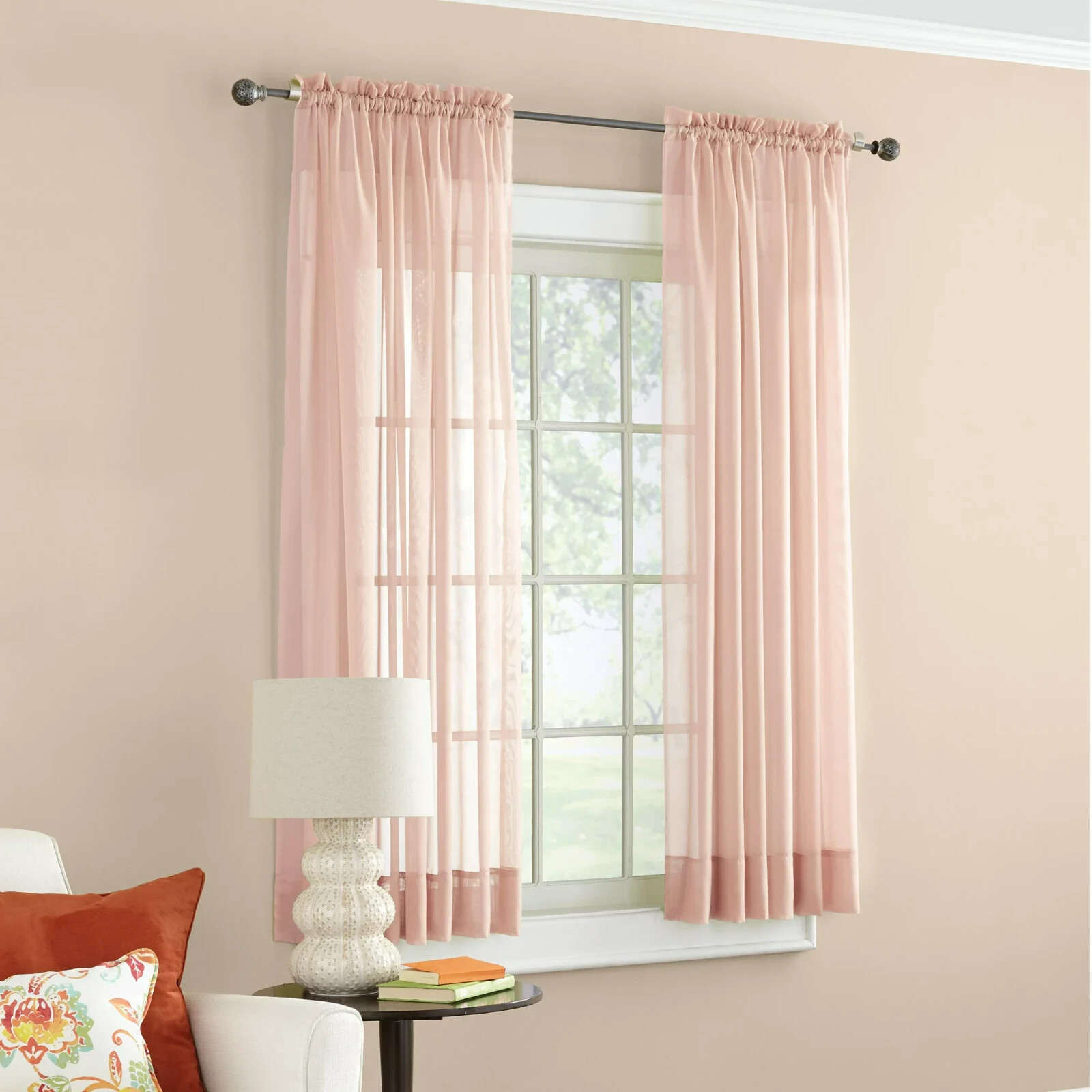 MAINSTAYS (2 PACK) MARJORIE SHEER VOILE ROD POCKET PANEL, BLUSH, VARIOUS SIZES