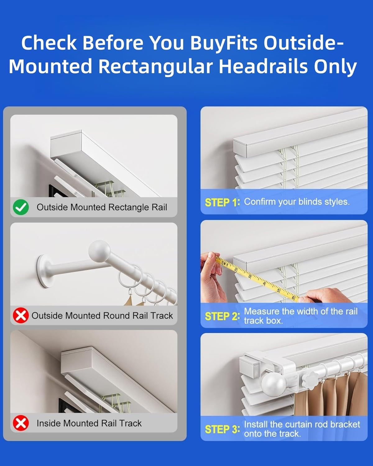 Over-Blinds Curtain Rod Brackets for Outside-Mounted Blinds, Blinds Curtain Rod