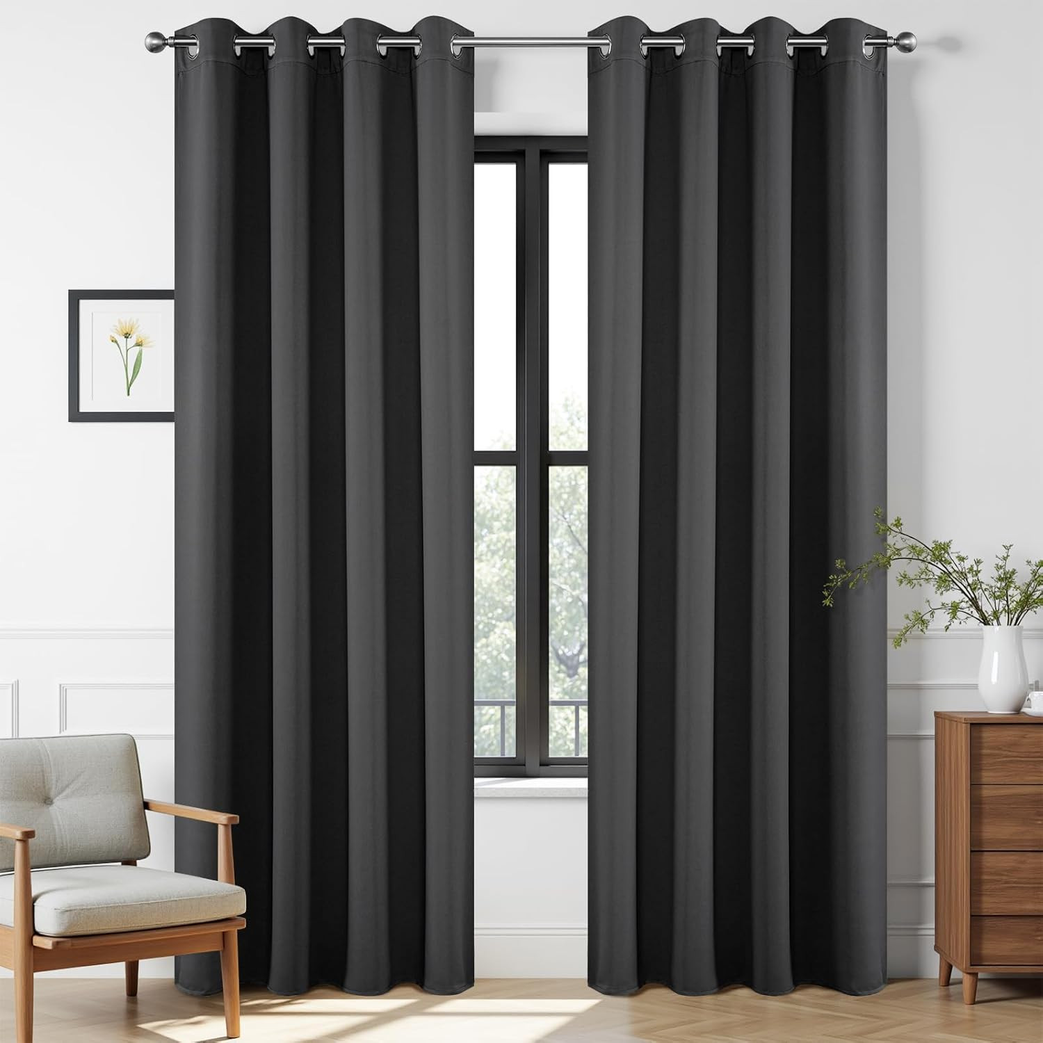 Grey Curtains 84 Inch Long, Room Divider Blackout Curtains for Bedroom with Grom