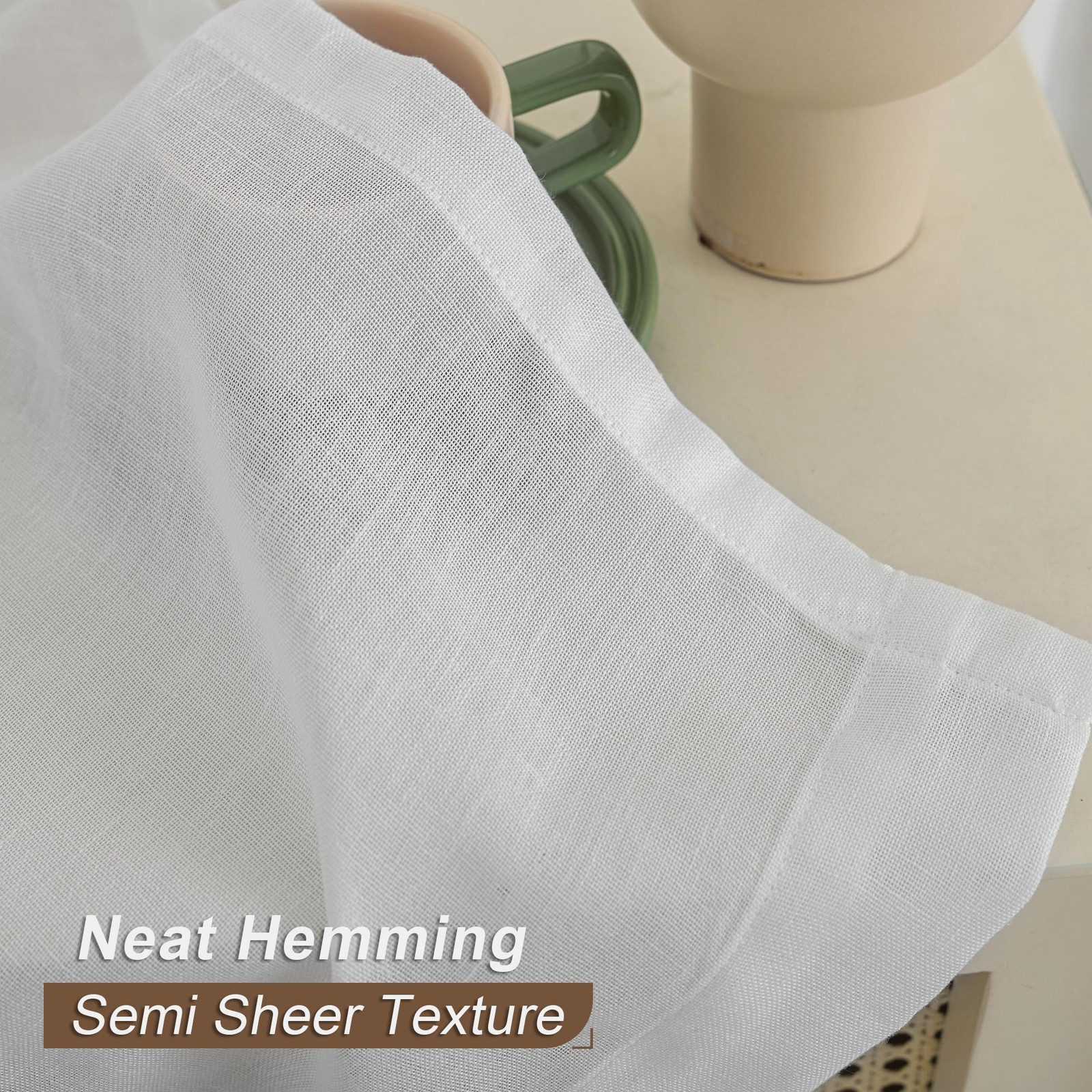 Mstexa White Linen Sheer Extra Wide Curtains 144 Inches Long 100 Inch Width