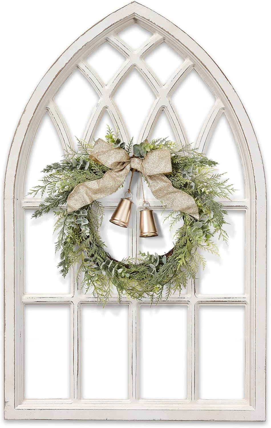 Distressed White Rustic Arched Window Frame 20×32 Inch Farmhouse Decor