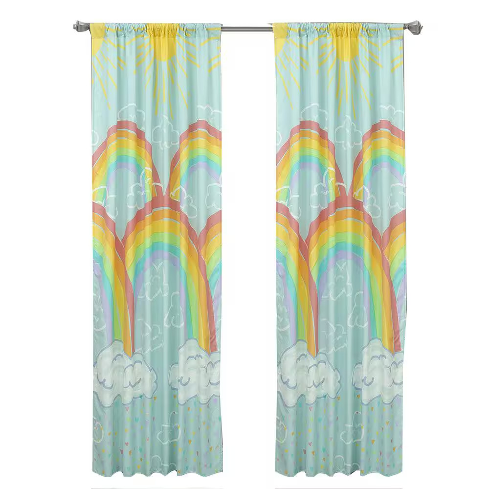 Rainbow Clouds 48 in X 84 in Microfiber Light Filtering Window Panel in Blue (2-