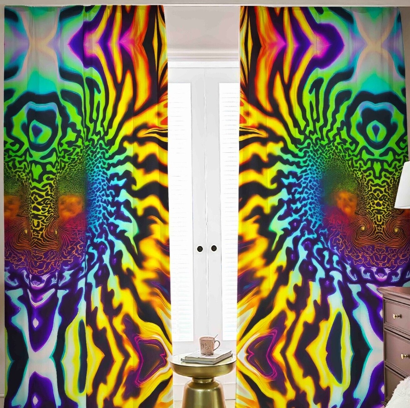 Rainbow Tie Dye Blackout 2 Curtains Drapes Shades Psychedelic Lava Lamp Fractal