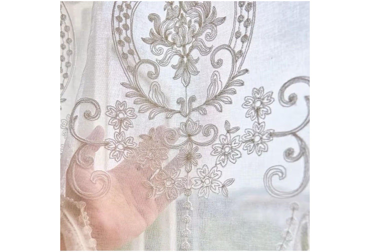 Transparent 1 Pc.Lace Border Floral Gauze Curtain w/Ruffles Gorgeous 25.6×43.3
