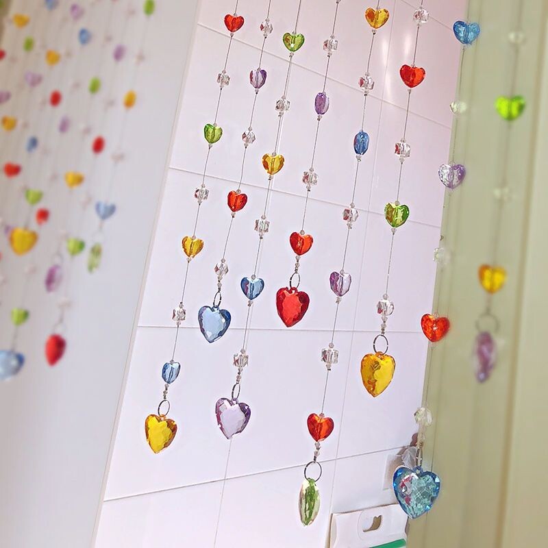 Shiny Crystal Door Curtain Heart Shaped Beading Self Adhesive Hanging Partition